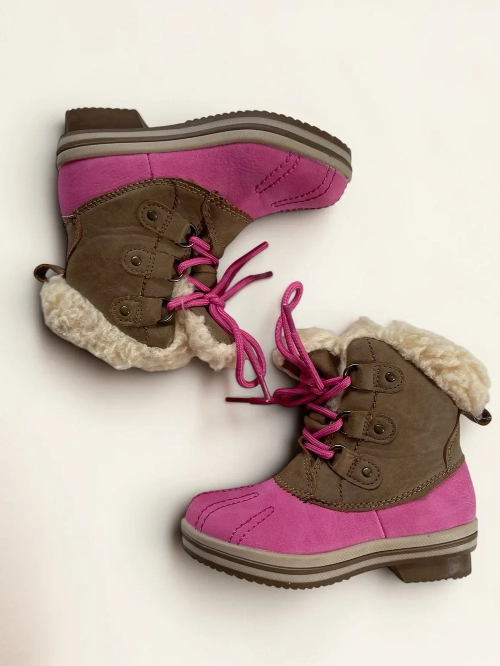 PAWZ by BEARPAW EUC/NWOT Hot Pink & Brown Wool Blend Lined Winter Boots